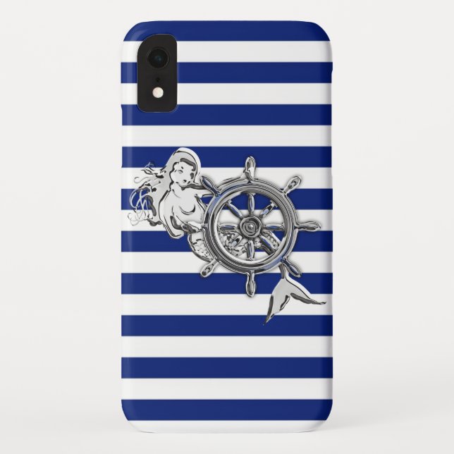 Capa Para iPhone, Case-Mate Sereia prateada em faixas marítimas (Verso)