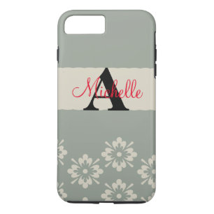 Capa iPhone 8 Plus/7 Plus Seu Monograma Personalizado Preto e Cinza Simples