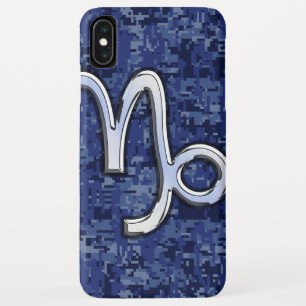 Capa Para iPhone XS Max Silver Capricórnio Zodiac Símbolo Azul Camuflagem