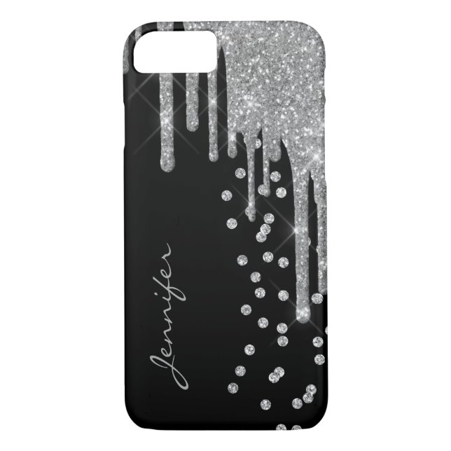 Capa Para iPhone, Case-Mate Silver Glitter Drips iPhone 8 Case (Verso)