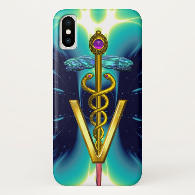 Capa Para iPhone, Case-Mate SÍMBOLO VETERINÁRIO CADUEUS ouro / Azul Teal (Verso)
