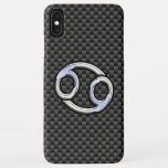 Capa Para iPhone XS Max Símbolo Zodíaco de Cancer moderno Impressão de fib<br><div class="desc">Um símbolo cromo como o zodiac Cancer aplica-se a um fundo impressão de fibra de carbono preta a carvão. Um design moderno urbano para uma ideia personalizada de presente de aniversário de excelente. Use o link "Perguntar a este Designer" para entrar em contato conosco com suas solicitações especiais de design...</div>