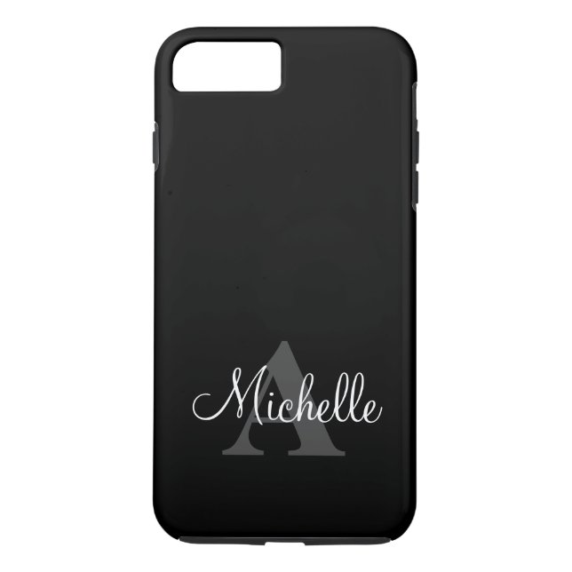 Capa Para iPhone, Case-Mate Simples Cinza Preta Seu Monograma Personalizado (Verso)