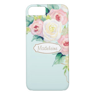 Capa iPhone 8/ 7 Simples Rosas Florais Modernas de Aquarela