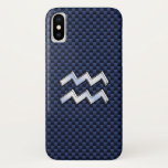 Capa Para iPhone X Sinal de Aquário Moderno em fibra de carbono azul<br><div class="desc">Um cromo prateado como o símbolo Aquarius Zodiac num impressão de textura de fibra de carbono azul. Um design moderno urbano para uma ideia personalizada de presente de aniversário de excelente. Use o link "Perguntar a este Designer" para entrar em contato conosco com suas solicitações especiais de design ou para...</div>