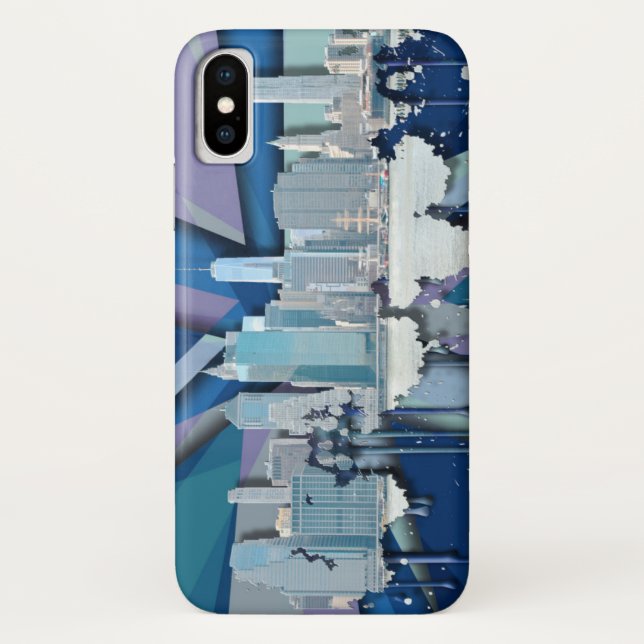 Capa Para iPhone, Case-Mate Skyline | 3D azul da Nova Iorque (Verso)