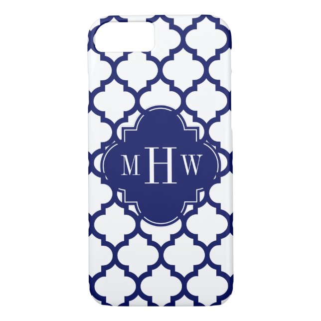 Capa Para iPhone, Case-Mate SNavy White Marroquino #5 Emerald 3 Monograma Inic (Verso)