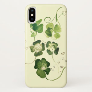 CAPA PARA iPhone X  SORTE GREEN SHAMROCK LADIDIS COM MONOGRAMA DE CORA