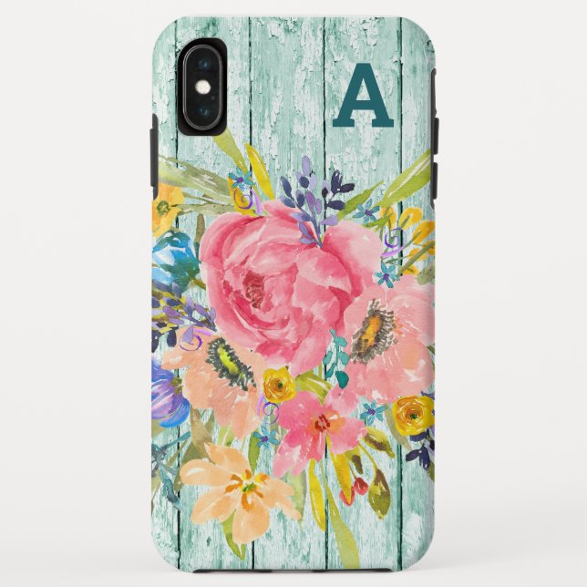 Capa Para iPhone, Case-Mate Spray Floral de Rosa de Aquarela com Inicial (Verso)