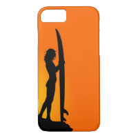 Surfista Sunset Girl com surfboard
