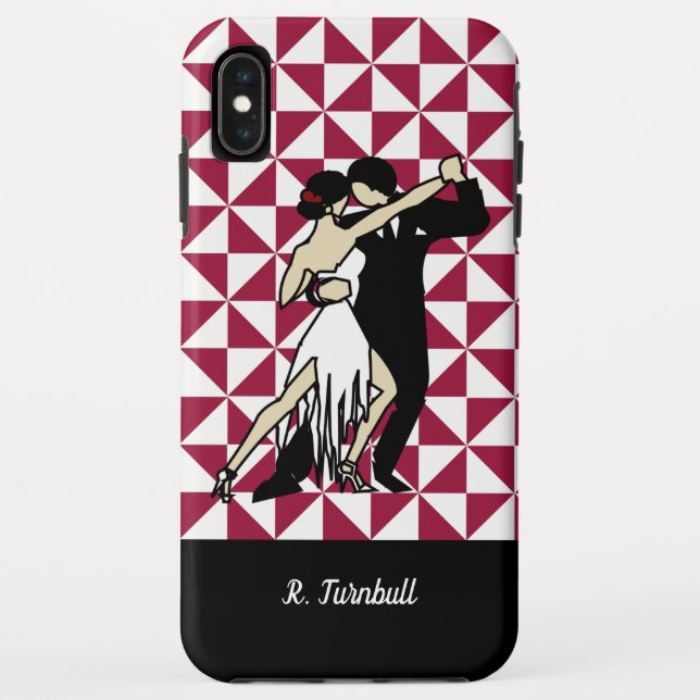 Capa Para iPhone, Case-Mate Tango Dancers sobre o fundo geométrico da Borgonha (Verso)