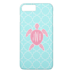 Capa iPhone 8 Plus/7 Plus Tartaruga de mar cor-de-rosa Monogrammed +