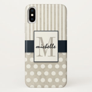 Capa Para iPhone Da Case-Mate Taupe do chique/listras e bolinhas do marfim