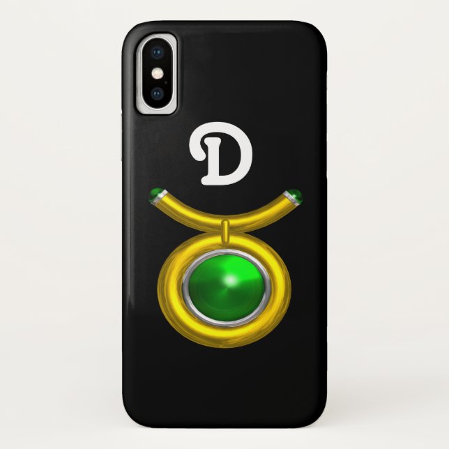 CAPA PARA iPhone, Case-Mate  TAURUS/DOURADO,VERDE EMERALD ZODIAC JEWEL MONOGRAM (Verso)