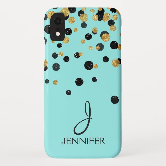 Capa Para iPhone, Case-Mate Teal e Gold Foil Girly Confetti Monograma (Verso)