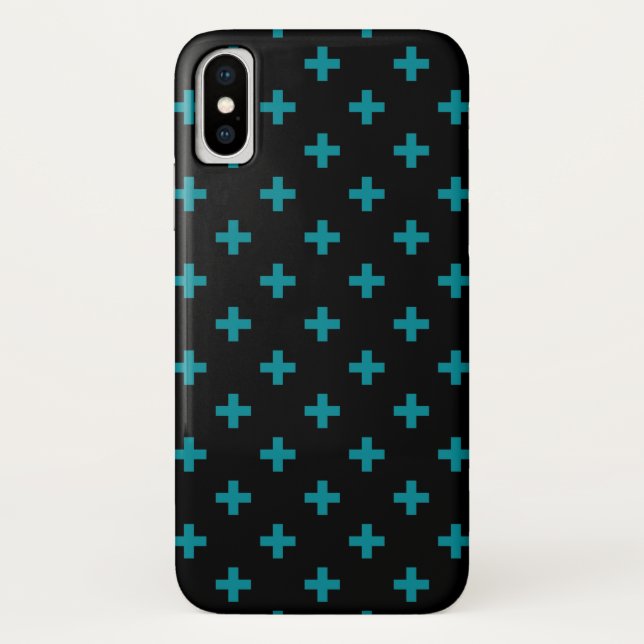Capa Para iPhone, Case-Mate Teal polka cruza em preto (Verso)