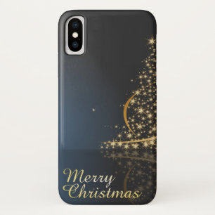 Capa Para iPhone Da Case-Mate Tema de Natal Azul com Árvore de Natal ouro