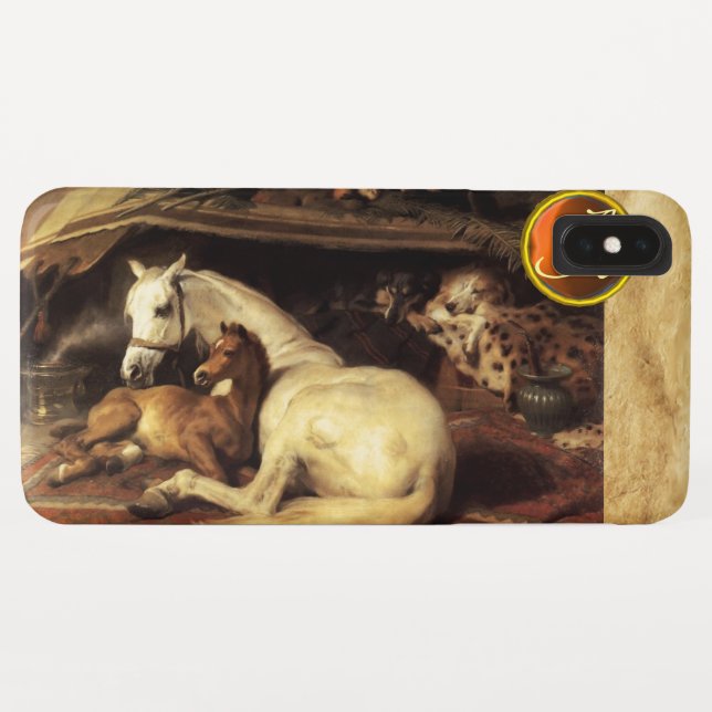 Capa Para iPhone, Case-Mate TENDA ÁRABE COM HORSE Orange Agate Gem Monograma (Verso (Horizontal))