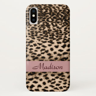 Capa Para iPhone X Teste padrão animal, marrom, rosa, monograma