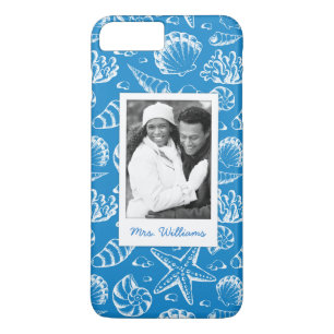 Capa Para iPhone Da Case-Mate Teste padrão azul   da praia seus foto & nome