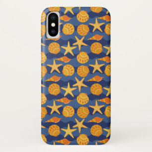 Capa Para iPhone X Teste padrão azul e alaranjado do Seashell