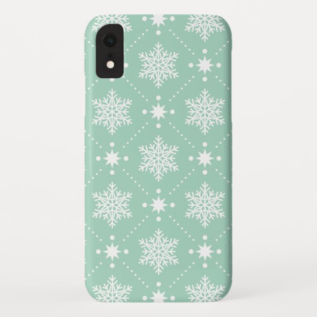 Capa Para iPhone, Case-Mate Teste padrão branco verde do Natal dos flocos de (Verso)
