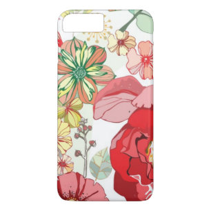 Capa iPhone 8 Plus/7 Plus Teste padrão com flores vermelhas
