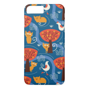 Capa iPhone 8 Plus/7 Plus teste padrão com gatos bonitos e pássaros