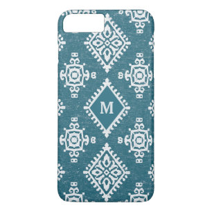 Capa iPhone 8 Plus/7 Plus Teste padrão do azul da cerceta do monograma  