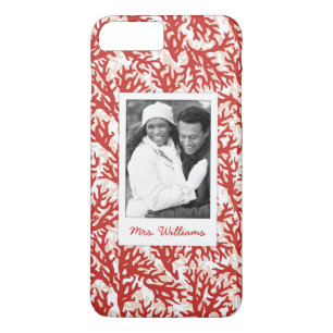 Capa Para iPhone Da Case-Mate Teste padrão do coral vermelho seus foto & nome