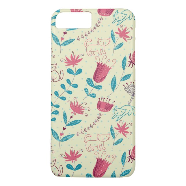 Capa Para iPhone, Case-Mate Teste padrão floral com gatos dos desenhos (Verso)