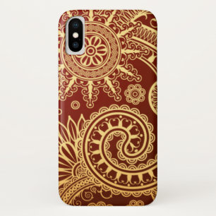 Capa Para iPhone X Teste padrão floral vermelho e Dourado abstrato