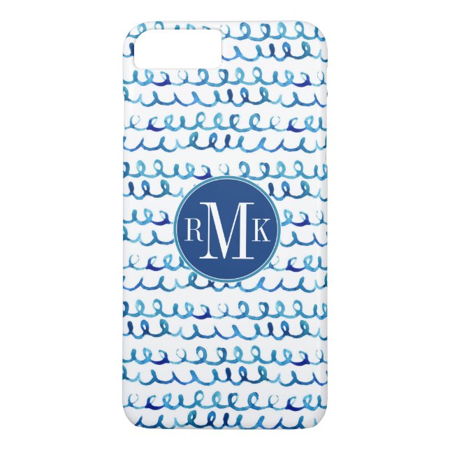 Capa Para iPhone, Case-Mate Teste padrão ondulado da aguarela azul pintado mão (Verso)