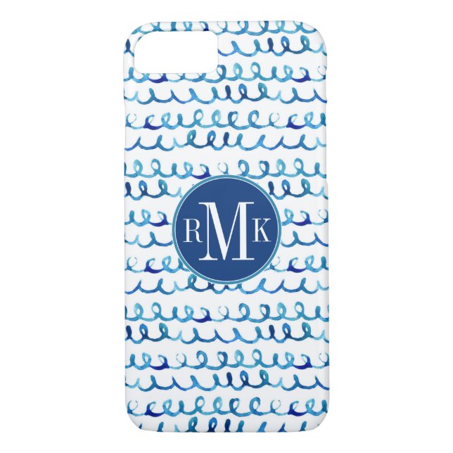 Capa Para iPhone, Case-Mate Teste padrão ondulado da aguarela azul pintado mão (Verso)