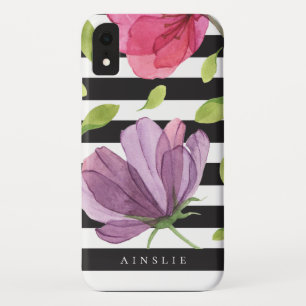 Capa Para iPhone Da Case-Mate Teste padrão preto floral da listra da aguarela