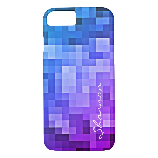 Capa Para iPhone, Case-Mate Texto Personalizado Púrpura e Pixels Azuis no caso (Verso)