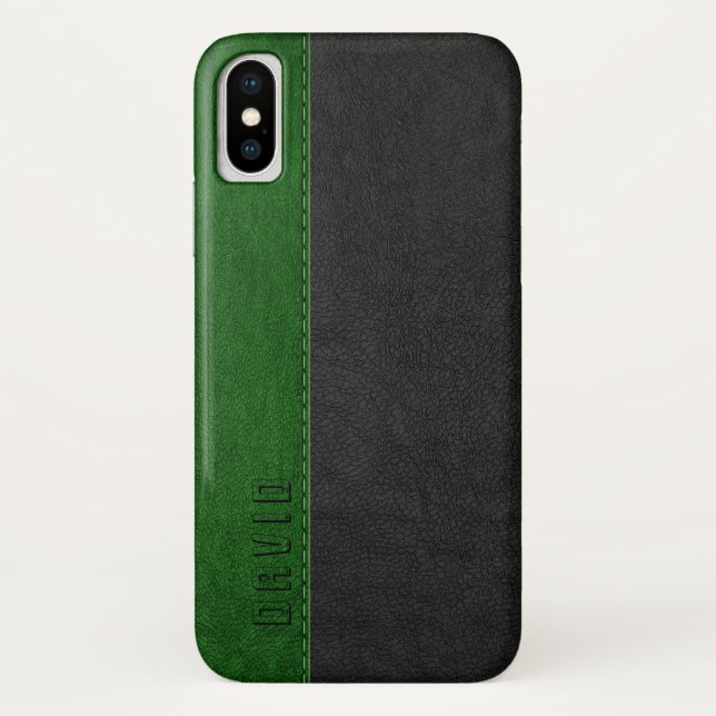Capa Para iPhone, Case-Mate Textura em couro verde e preto (Verso)