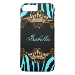 Capa iPhone 8 Plus/7 Plus Tiara Crown Zebra de Tiara, Dourada Azul Teal