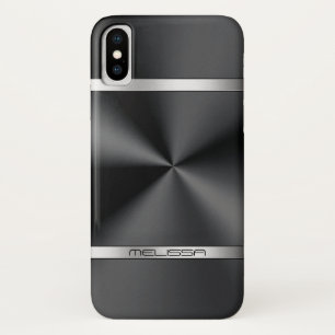 Capa Para iPhone X Tiras de prata de Impressão metálico preto moderno