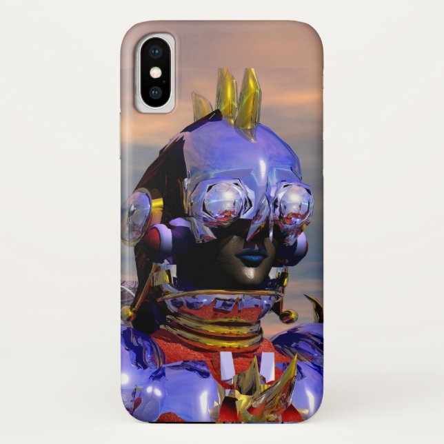 Capa Para iPhone, Case-Mate TITAN CYBORG PORTRAIT Blue Science Fiction, Ficha  (Verso)