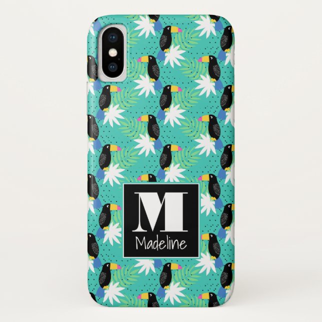 Capa Para iPhone, Case-Mate Toucans no monograma da cerceta | (Verso)
