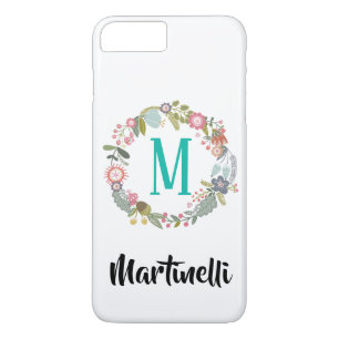 Capa iPhone 8 Plus/7 Plus Trendy Custom Monograma Floral Wreath