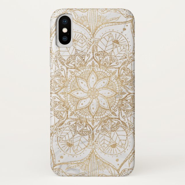 Capa Para iPhone, Case-Mate Trendy Dourada Floral Mandala Marble Design (Verso)
