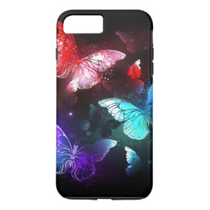 Capa iPhone 8 Plus/7 Plus Três Borboletas brilhantes sobre o fundo noturno