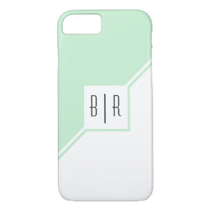 Capa iPhone 8/ 7 Triângulos verdes mint, geometria moderna monogram