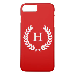 Capa iPhone 8 Plus/7 Plus Trigo Branco Vermelho Laurel Wreath Monograma Inic