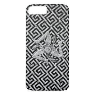 Capa iPhone 8 Plus/7 Plus Trinacria siciliano na prata e no preto