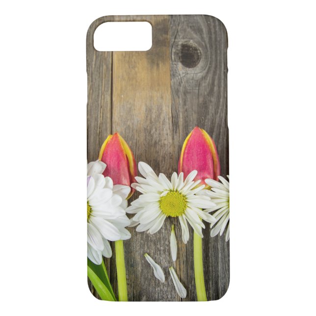 Capa Para iPhone, Case-Mate tulipas e margaridas em madeira (Verso)