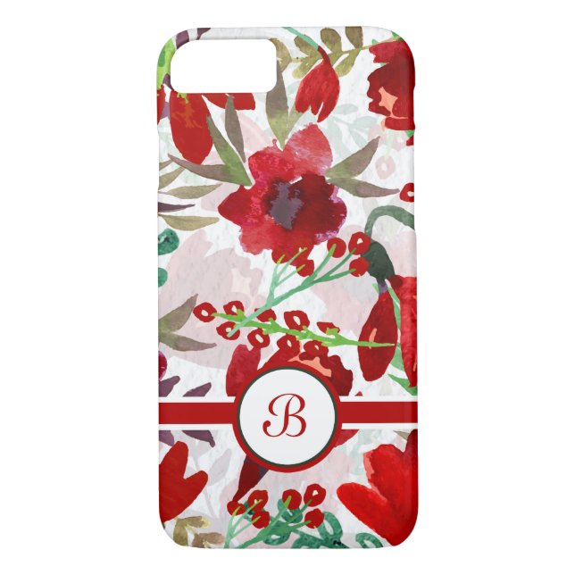 Capa Para iPhone, Case-Mate Tulipas vermelhas da aguarela, monograma (Verso)