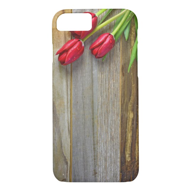 Capa Para iPhone, Case-Mate tulipas vermelhas em madeira (Verso)